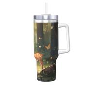 QAZWZML Mug instantané à double paroi imprimé Bambi avec poignée couvercle et paille pour milkshakes smoothies