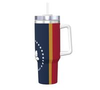 QAZWZML Mug instantané à double paroi imprimé drapeau de l'État du Mississippi avec poignée couvercle et paille pour milkshakes smoothies