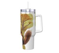 QAZWZML Mug instantané à double paroi imprimé écureuil mangeur de noix 1,2 l avec poignée couvercle et paille adapté pour les milkshakes smoothies