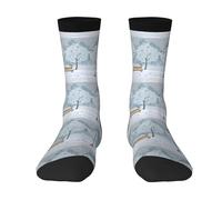 QAZWZML Oiseaux dans le parc lors d'une journée de neige - Chaussettes de sport chaudes mi-mollet - 4 couleurs blanches adaptées pour les activités de plein air., 3 noir, Taille unique