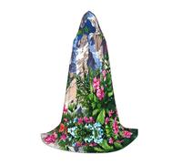 QAZWZML Petite cape à capuche imprimée flore alpine, costume de cosplay, parfait pour les déguisements et les fêtes de fin d'année