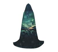 QAZWZML Petite cape à capuche imprimée mer sous l'aurore boréale, costume de cosplay, parfait pour les déguisements et les fêtes de fin d'année