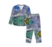 QAZWZML Pyjama imprimé Niagara Falls pour femme, pyjama à manches longues boutonné, adapté pour les voyages et les sorties, Noir , M