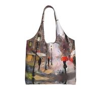 QAZWZML Rainy Street In Paris Sac en toile imprimée à une épaule pour les voyages, les trajets ou le shopping, le fitness et les loisirs sportifs