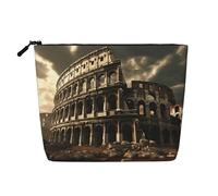 QAZWZML Remains of the Roman Colosseum Trousse de maquillage en faux lin imprimé monocouche portable zippée accessoire de voyage