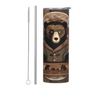 QAZWZML Rustic Lodge Bear Tasse à café de voyage de 591 ml avec paille droite compatible avec les porte-gobelets de voiture, parfaite pour les voyages