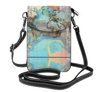 QAZWZML Sac à bandoulière à motif carte du monde de dessin animé, portefeuille à rabat en cuir, bandoulière amovible, adapté pour les voyages et le camping.