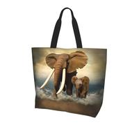 QAZWZML Sac à bandoulière à motif floral flamme, organisateur de courses, adapté pour les voyages, la salle de sport et les déplacements., Éléphants et bébé éléphants au bord de la mer, Taille unique
