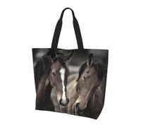 QAZWZML Sac à bandoulière à motif loups hurlant dans les aurores boréales, organiseur de courses, adapté pour les voyages, la salle de sport et les déplacements., Deux chevaux, Taille unique