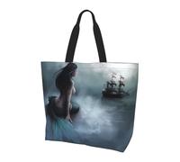 QAZWZML Sac à bandoulière à motif symbole de musique, organisateur de courses, adapté pour les voyages, la salle de sport et les déplacements., Mermaid Girl and Sailing on Sea Pirate Ship, Taille