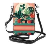 QAZWZML Sac à bandoulière d'intérieur à motif de plantes vertes en pot, portefeuille à rabat en cuir, bandoulière amovible, adapté pour les voyages et le camping.