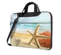 QAZWZML Sac à bandoulière pour ordinateur portable imprimé étoile de mer et corail sur la plage Convient pour les voyages et une utilisation quotidienne, Noir , 15.6 inch
