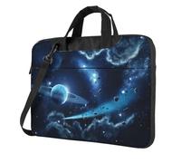 QAZWZML Sac à bandoulière pour ordinateur portable imprimé lune étoiles et planètes Convient pour les voyages et une utilisation quotidienne, Noir , 14 inch