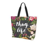 QAZWZML Sac à main en bois pour femme - Grande capacité - Sac à main et bandoulière - Imprimé campagne - Essentiel pour les trajets et le shopping, Thug Life Flowers, Taille unique