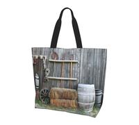 QAZWZML Sac à main en bois pour femme - Grande capacité - Sac à main et bandoulière - Imprimé campagne - Essentiel pour les trajets et le shopping, Grange campagne en bois, Taille unique