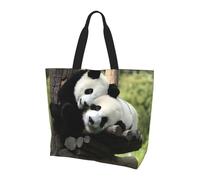QAZWZML Sac à main en bois pour femme - Grande capacité - Sac à main et bandoulière - Imprimé campagne - Essentiel pour les trajets et le shopping, Deux grands pandas., Taille unique