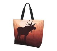 QAZWZML Sac à main en bois pour femme - Grande capacité - Sac à main et bandoulière - Imprimé campagne - Essentiel pour les trajets et le shopping, Élan animal sauvage, Taille unique