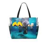 QAZWZML Sac de piscine pliable de grande capacité avec imprimé lamantins des Indes occidentales, adapté pour le shopping, les déménagements et les vacances