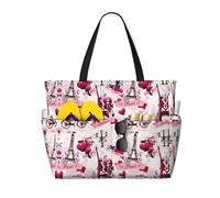 QAZWZML Sac de piscine pliable de grande capacité avec imprimé Paris Tour Eiffel France Sac fourre-tout de plage adapté pour le shopping, les déménagements et les vacances