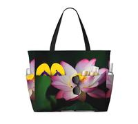 QAZWZML Sac de piscine pliable de grande capacité, beau sac fourre-tout de plage imprimé lotus adapté pour le shopping, les déménagements et les vacances