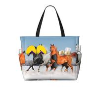 QAZWZML Sac de piscine pliable de grande capacité, joli sac fourre-tout de plage imprimé chevaux adapté pour le shopping, les déménagements et les vacances