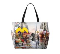 QAZWZML Sac de piscine pliable de grande capacité - Peinture à l'huile - Scène de rue de Paris - Tour Eiffel - Sac fourre-tout de plage imprimé - Convient pour le shopping, les déménagements et les