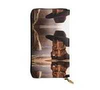 QAZWZML Sac de rangement pour pièces de monnaie avec chapeau de cowboy noir et chapeau occidental, pochette longue, sac pour téléphone portable et compartiment pour carte d'identité adapté pour les