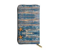 QAZWZML Sac de rangement pour pièces de monnaie d'été en forme d'étoile de mer en bois, longue pochette, sac pour téléphone portable et compartiment pour carte d'identité adapté pour les voyages et