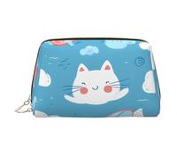 QAZWZML Sac de rangement pour produits cosmétiques avec motif chat souriant de dessin animé, convient pour les voyages d'affaires et les vacances essentiels