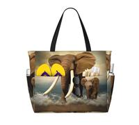QAZWZML Sac de voyage à motif éléphants et bébés éléphants au bord de la mer, sac de rangement de grande capacité, adapté pour le camping, la salle de sport et les voyages.