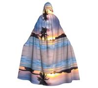 QAZWZML Sunrise Tropical Palm Tree Island Poncho à capuche pour adultes, décoration de fête poncho pour les réunions de vacances
