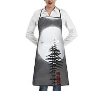 QAZWZML Tablier imprimé arbre de pin lune, tablier réglable avec poches, adapté pour la cuisine, le jardinage et la cuisine.