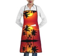 QAZWZML Tablier imprimé coucher de soleil tropical, tablier réglable avec poches, adapté pour la cuisine, le jardinage et la cuisine.