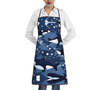 QAZWZML Tablier imprimé épaulard bleu, tablier réglable avec poches, adapté pour la cuisine, le jardinage et la cuisine.