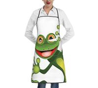 QAZWZML Tablier imprimé grenouille verte, tablier réglable avec poches, adapté pour la cuisine, le jardinage et la cuisine.