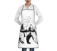 QAZWZML Tablier imprimé ours à la main, tablier réglable avec poches, adapté pour la cuisine, le jardinage et la cuisine.