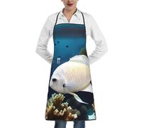 QAZWZML Tablier imprimé poisson blanc doré, tablier réglable avec poches, adapté pour la cuisine, le jardinage et la cuisine.