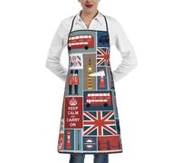 QAZWZML Tablier imprimé symboles de l'Angleterre, tablier réglable avec poches, adapté pour la cuisine, le jardinage et la cuisine.