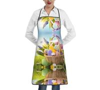 QAZWZML Tablier imprimé œufs de Pâques, tablier réglable avec poches, adapté pour la cuisine, le jardinage et la cuisine.