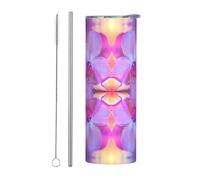 QAZWZML Tasse à café de voyage kaléidoscope psychédélique de 591 ml avec une paille droite compatible avec les porte-gobelets de voiture, parfaite pour les voyages