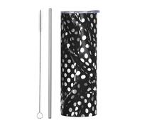 QAZWZML Tasse de voyage en acier inoxydable à pois noirs et blancs avec un corps droit imprimé adapté pour les boissons chaudes et froides
