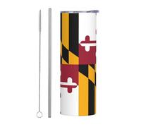 QAZWZML Tasse de voyage en acier inoxydable avec motif drapeau de l'État du Maryland avec un corps droit imprimé, adapté pour les boissons chaudes et froides