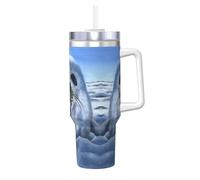 QAZWZML Tasse en acier inoxydable de 1,2 l avec peinture de phoque du harpe - Papier peint imprimé à double paroi - Tasse de voyage instantanée avec poignée et couvercle et paille - Convient pour une