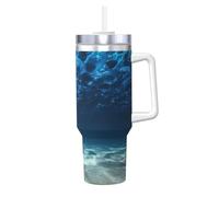 QAZWZML Tasse en acier inoxydable de 1200 ml - Imprimé océan bleu - Double paroi - Avec poignée et couvercle - Convient pour une utilisation au bureau