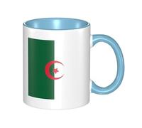 QAZWZML Tasse en céramique à motif drapeau de l'Algérie avec poignée incurvée, adaptée pour le bureau et la maison.