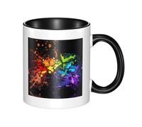 QAZWZML Tasse en céramique noire à motif papillon graffiti avec poignée incurvée, adaptée pour la maison, le bureau et le restaurant.