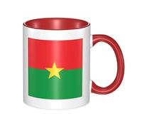 QAZWZML Tasse rouge en céramique avec motif drapeau du Burkina Faso avec poignée incurvée, adaptée pour le bureau et la maison.