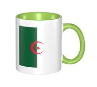 QAZWZML Tasse verte en céramique à motif drapeau de l'Algérie avec poignée incurvée, adaptée pour le bureau et la maison.