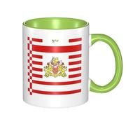 QAZWZML Tasse verte en céramique avec motif drapeau du Sénat de Brême avec poignée incurvée, adaptée pour le bureau et la maison.