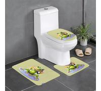 QAZWZML The Funny Frog Doing Yoga Lot de 3 tapis de bain imprimés comprenant une housse de siège de toilette en forme de U, un tapis de sol et une housse de siège à joint torique